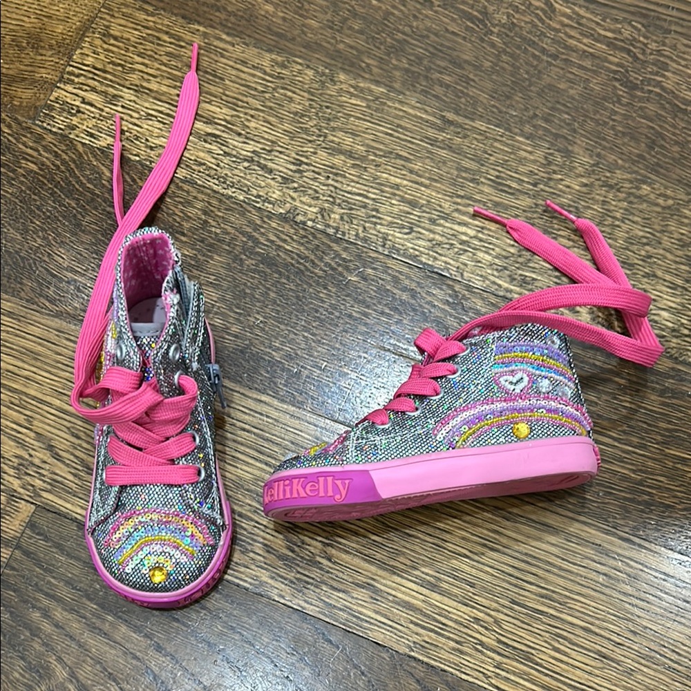 Lelli Kelly Pink Glitter High-Top Sneakers size 24 NWOT